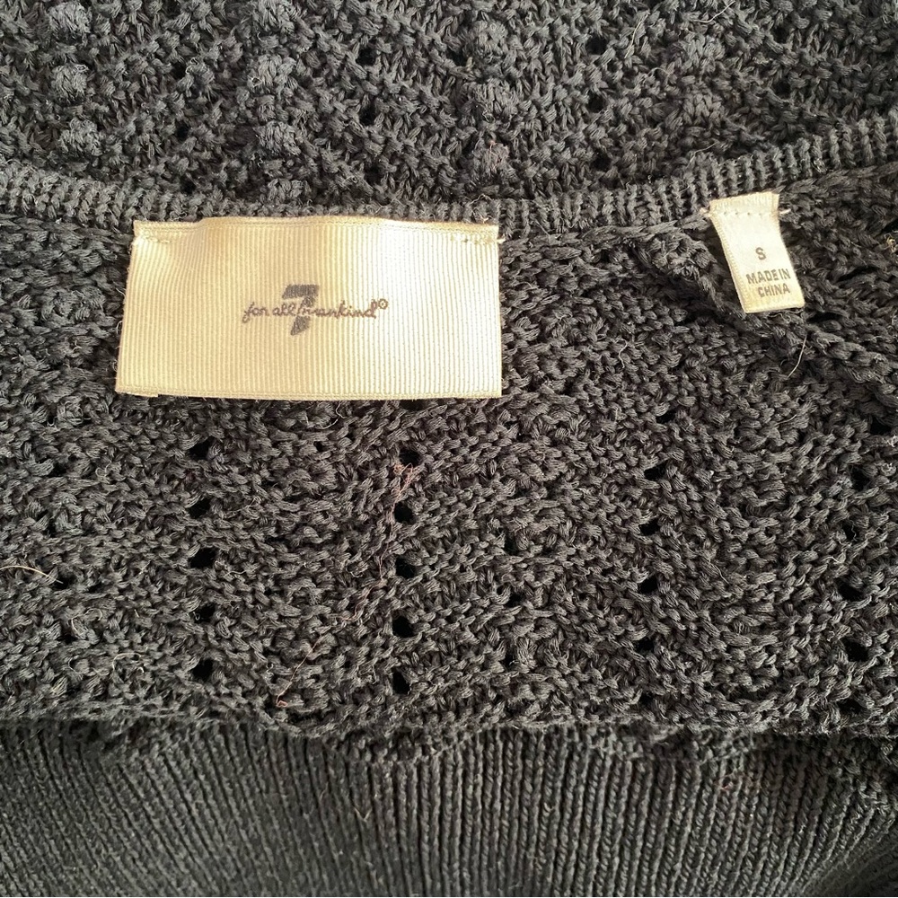 7 For All Mankind Women's Black Sweetheart Pointelle Knit Sweater Size S Boho - Picture 8 of 8